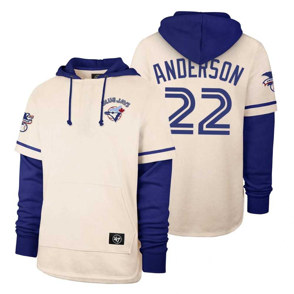 Men Toronto Blue Jays 22 Anderson Cream 2021 Pullover Hoodie MLB Jersey